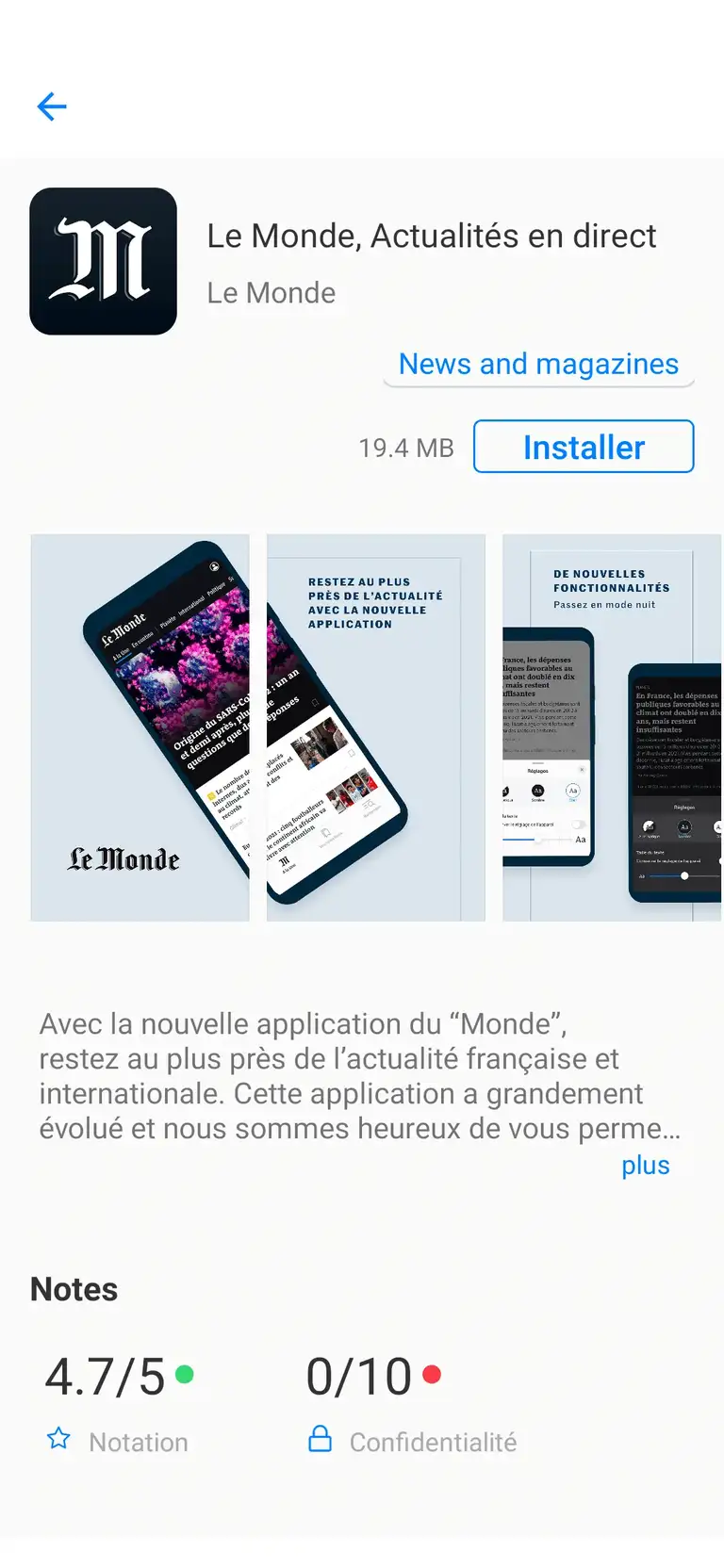 L'App Lounge donne des scores de confidentialité
