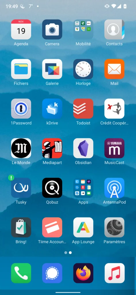 Screenshot de l'interface de /e/OS