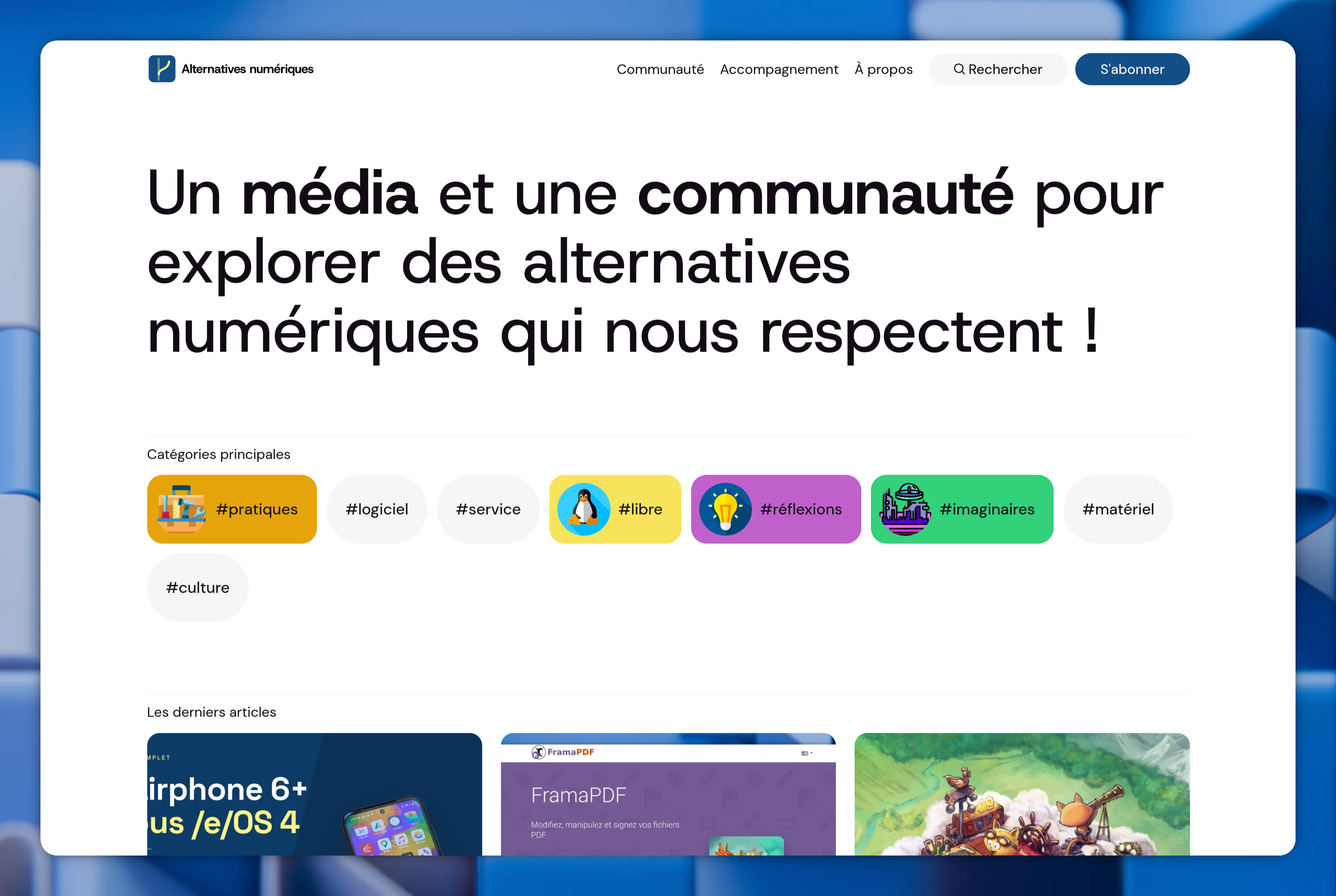 Capture d'écran du site Alternatives numériques