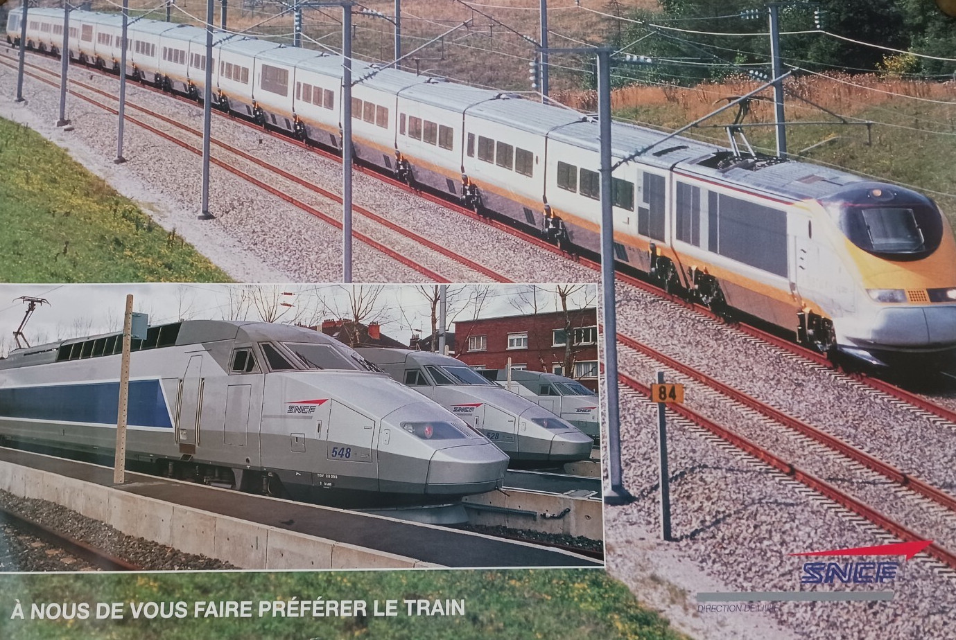 Affiche de la SNCF avec le slogan "à nous de vous faire préférer le train"
